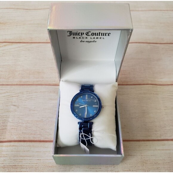 Juicy Couture Black Label Rhinestone Link Wristband Women's Watch Blue in Box - Picture 2 of 8